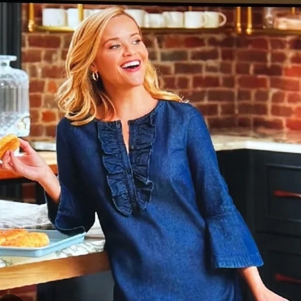 Draper James Chambray Ruffle Shift Dress